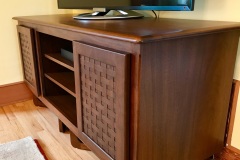 Walnut Media Center with basket weave doors